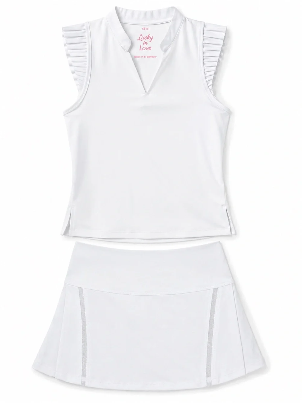 NWT Girls Lucky in Love White Tennis Top/Pleated Skort Set XS/6 MSRP $102